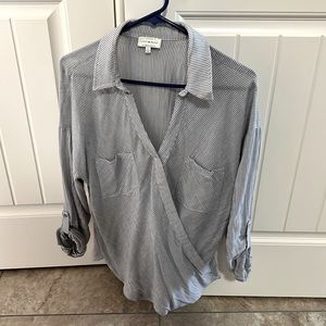 Lucky cotton blouse; grey with white pinstripes.
